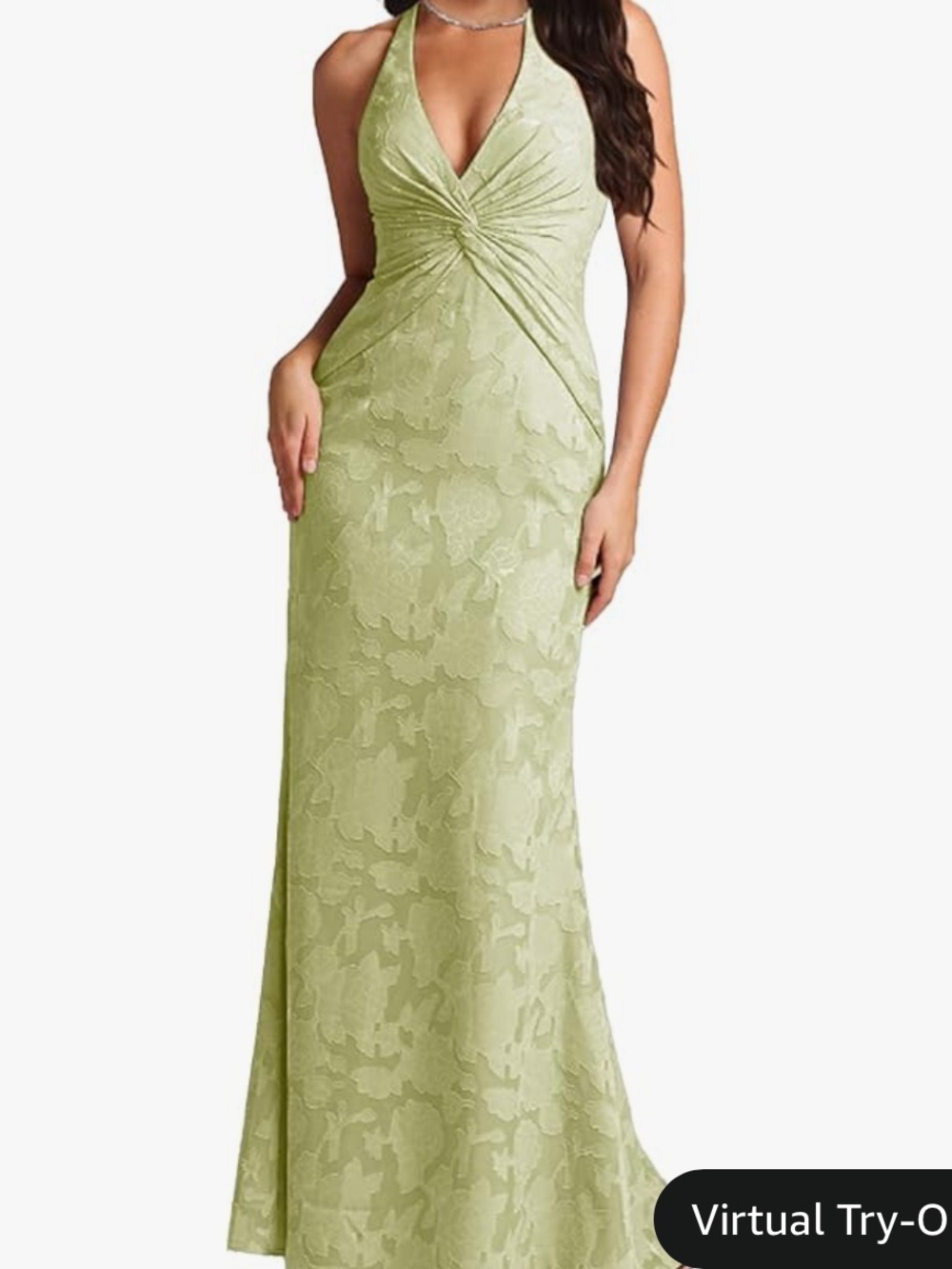 Amazon Light Green Halter V-Neck Mermaid Maxi Dress